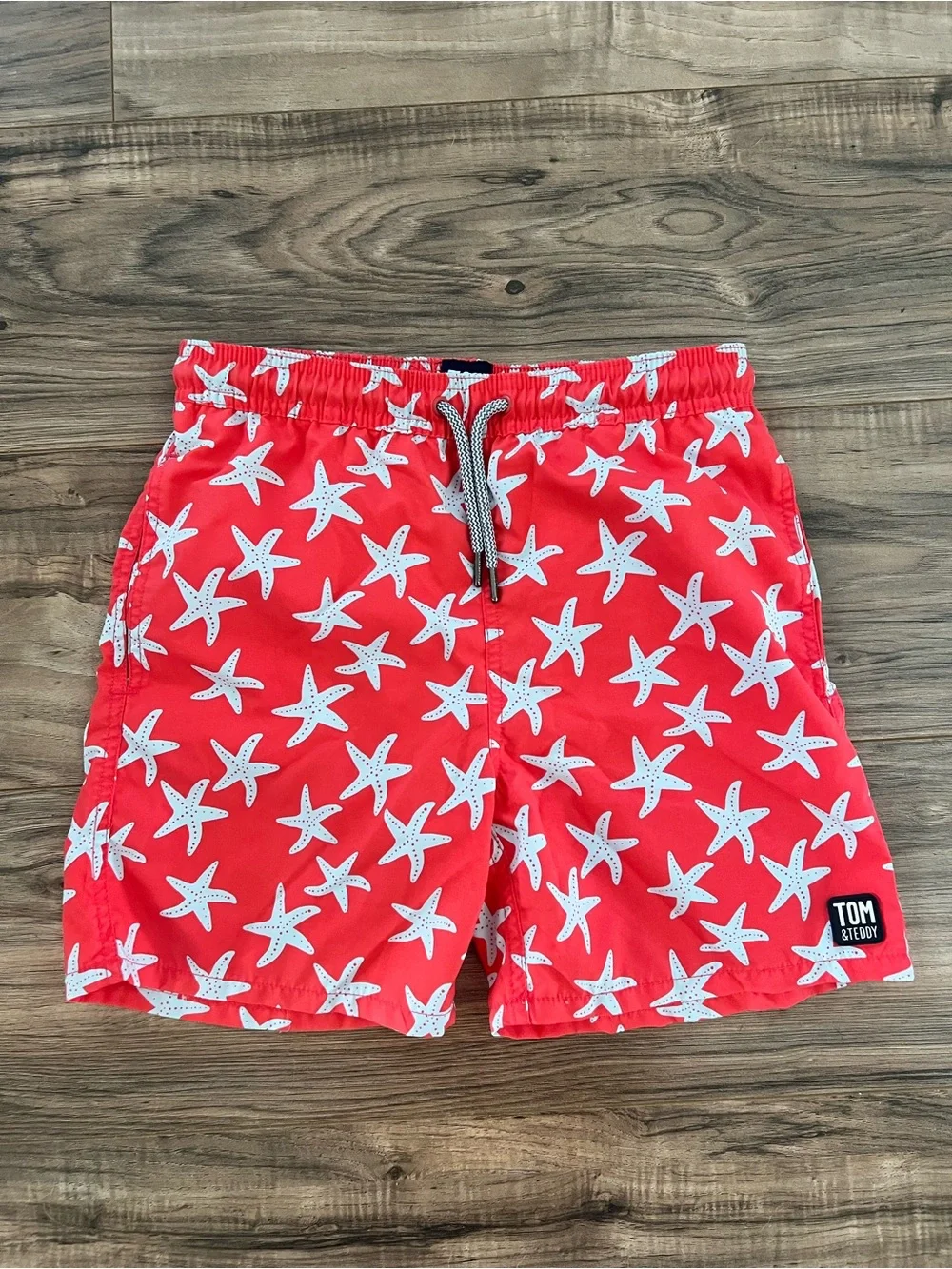 Tom & Teddy Boys Red Starfish Swim Trunks Shorts Size 9-10 - Like New